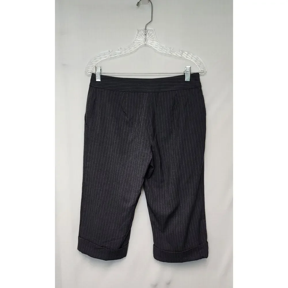 E by Eci Bermuda Cuff Hem Striped Denim Dress Pants Size 4 Color Gray/Blue - Picture 3 of 7